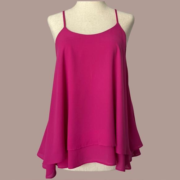 Metaphor Magenta Layered Spaghetti Strap Cami Tank Small | Double-Layered Flowy - Picture 1 of 8